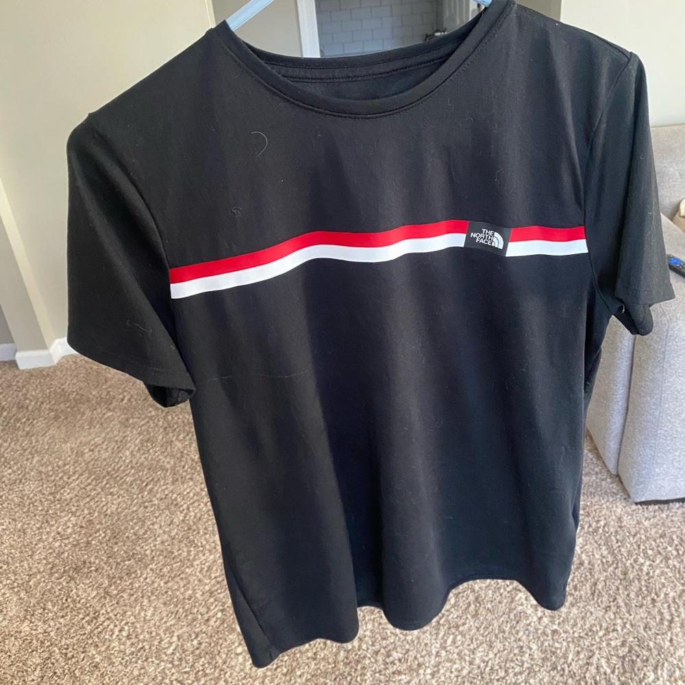 The North Face Black Tee with Red and White stripe - Picture 1 of 4